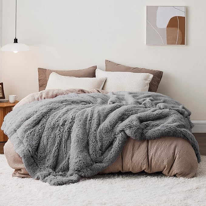 Bedsure GentleSoft Fluffy Grey King Size Blanket by BEDSURE