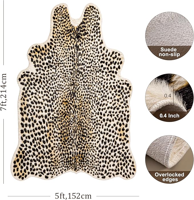 Cheetah Print Rug, Leopard Rug 4.4x5.8 Feet Faux Animal Print Skin Cheetah Area - Image 2