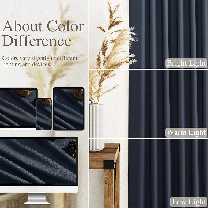 Nanspring Vintage Blue Linen Curtains 108 Inches Long - Image 3