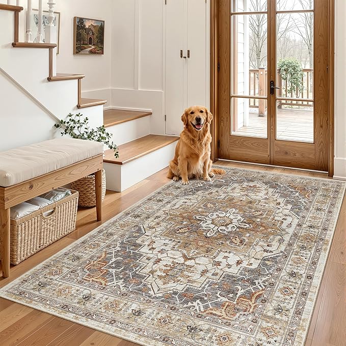 Madane Area Rug 3x5, Washable Vintage Entryway Rugs by Madane