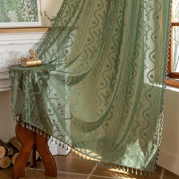 WAZZIO Boho Lace Curtains 2 Panels 72 Inches -Vintage Victorian Sheer Panel - Image 6