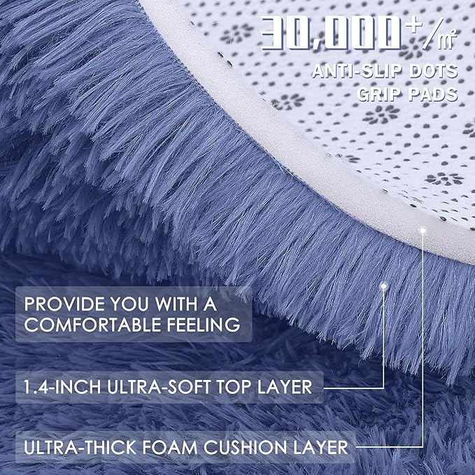 OLANLY Denim Blue Round Rugs for Bedroom - Image 5