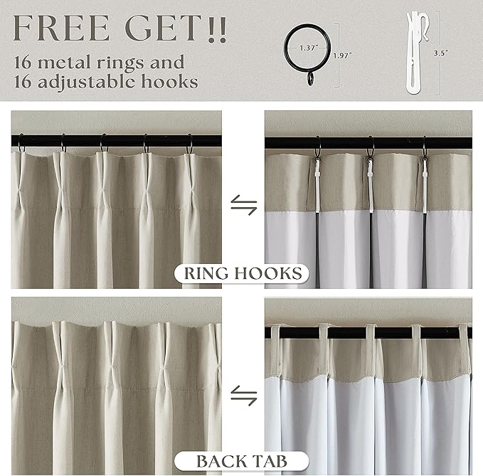Oatmeal Pinch Pleated Linen Blackout Curtains 102 Inches Long - Image 6