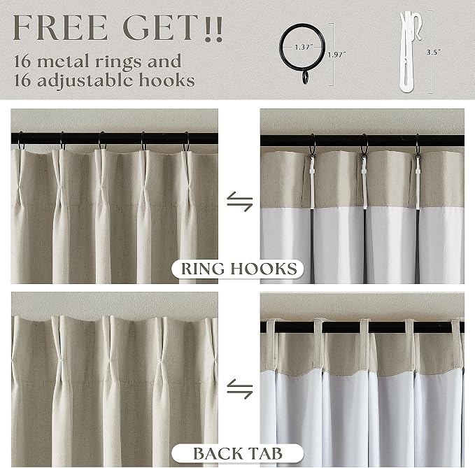 Oatmeal Pleated Linen 100% Blackout Curtains 90 Inches Long - Image 6