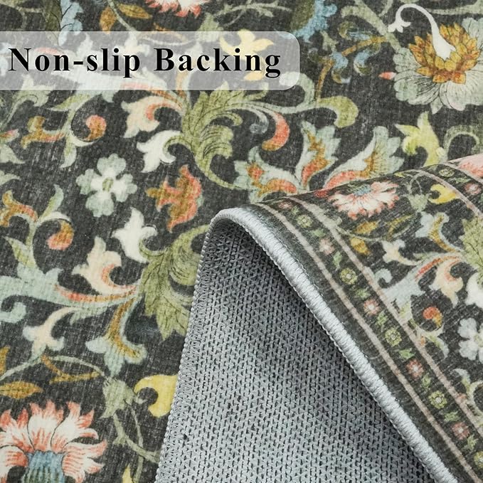 Hallway 2x5 Washable Runner Rug: Oriental Floral Stain Resistant Rug - Image 3