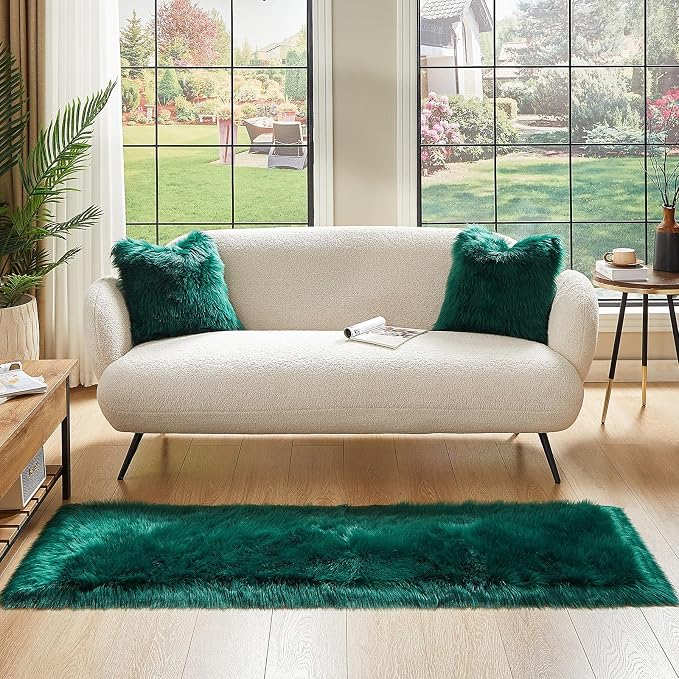 AMTOVO Faux Fur Rug, Dark Green Ultra Soft Fluffy Shag Sheepskin Rug, 2 x 6 ft - Image 2