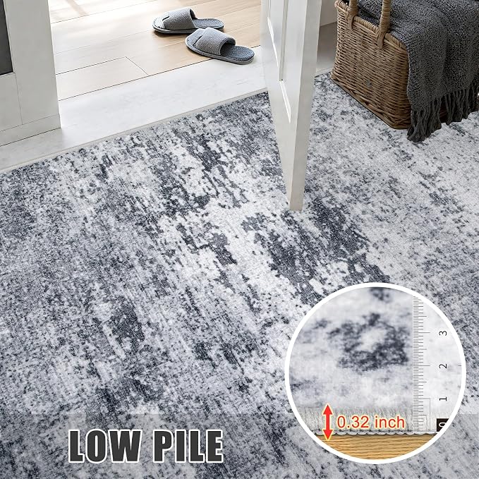 Area Rug Living Room: 4x4 Modern Washable Indoor Soft Carpet Grey | - Image 7