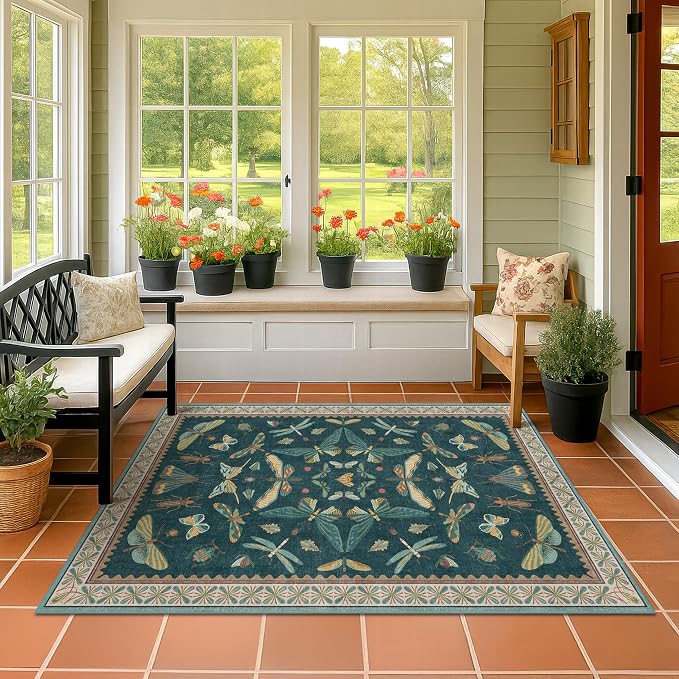 Dark Teal 4x6 Area Rugs for Door Mat Entrance by HazoHaus
