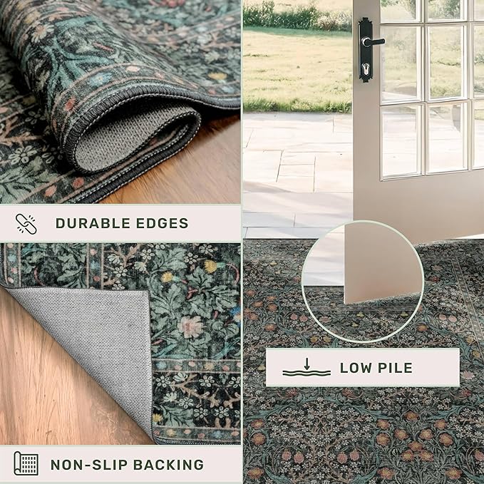 Dark Green 2x4 Rug Runner, Entryway Rugs, Small Runners - Image 4