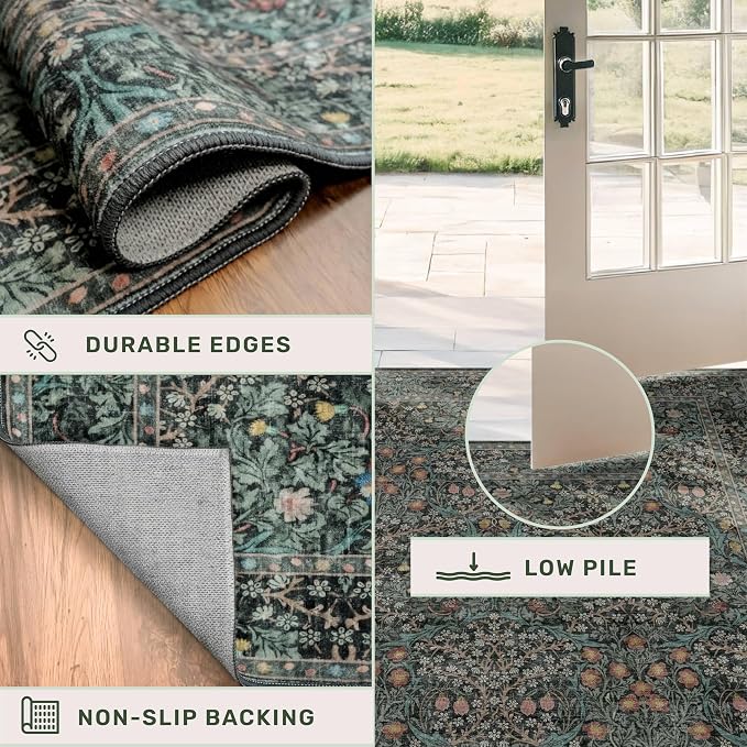 Dark Green Washable Entry Rug, 3x4 Rugs - Image 5
