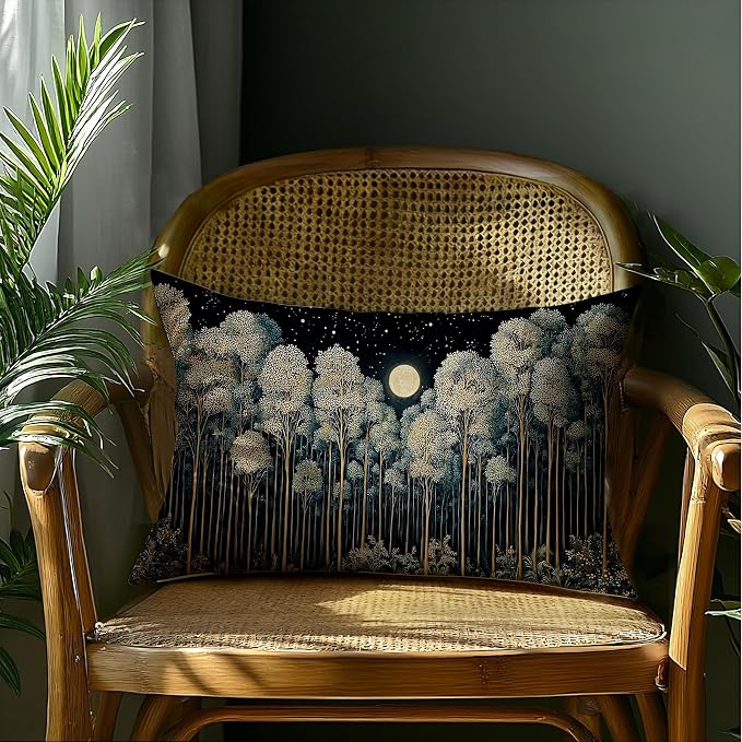 Rustic William Morris Inspired Night Forest Green Moon Pillow Covers 12x20 - Image 4