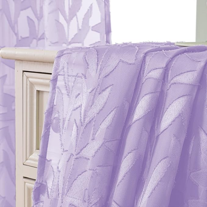 Lecloud Leia Light Purple Sheer Curtains 14 Inch Length 2 PCS, Dual Rod Pockets - Image 3