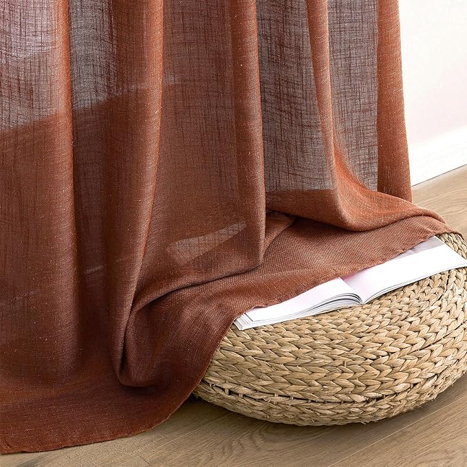 MIULEE Burnt Orange Fall Linen Curtains 37x72 Inch 2 Panels - Image 7