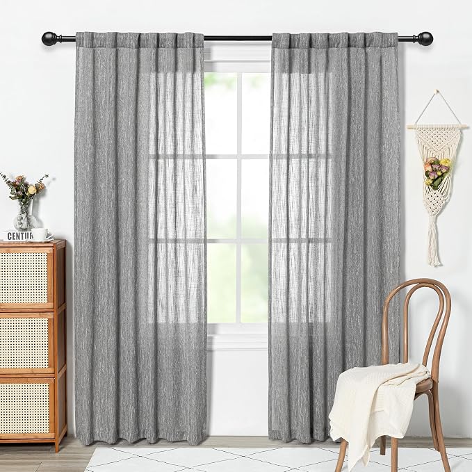 MYSKY HOME Living Room Curtains 2 Panels Boho Semi Sheers Long Drapes Light - Image 2