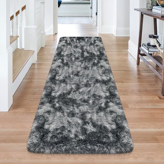 Tie-Dyed Dark Grey 2x6 Machine Washable Runner Rugs - Image 3