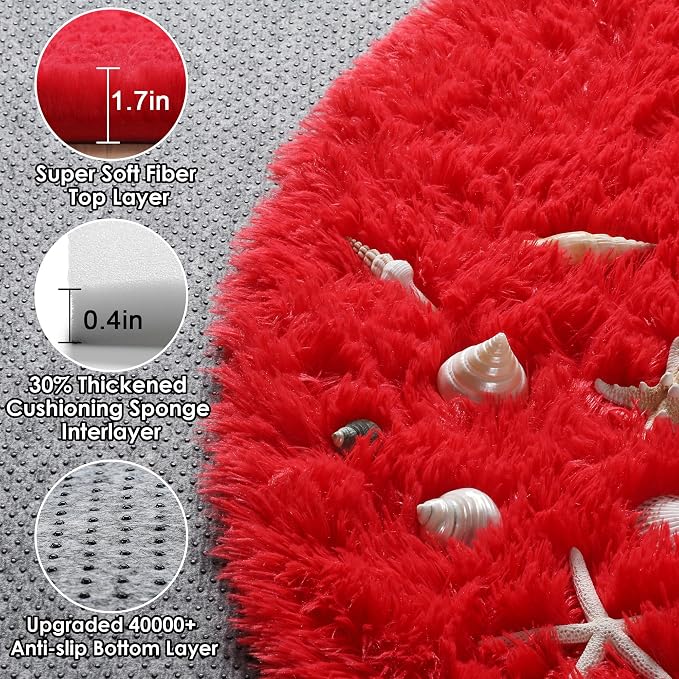ONASAR Red Round Area Rug 4ft, Soft Bedroom Circle Rugs Floor Mat - Image 2