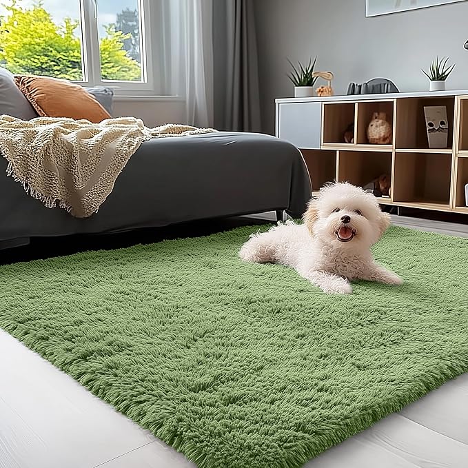 OLANLY 3x5 Machine Washable Small Bedside Rug, Soft Fluffy Shaggy Rugs by OLANLY