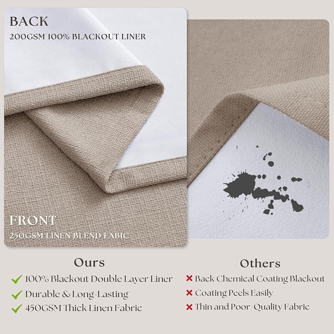 60 Inch Extra Wide 100% Blackout 96 Inch Curtains 1 Panel, Burlywood Birch | - Image 7