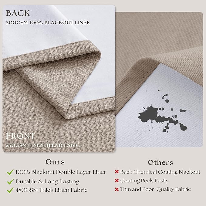 Burlywood Birch 94 Inch Long Blackout Curtains Thick Linen Pinch Pleated | 100% - Image 6