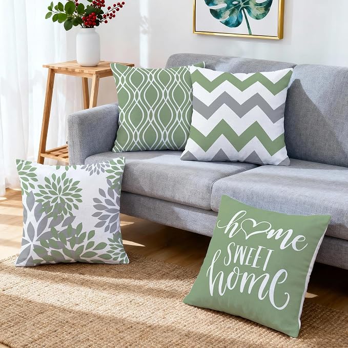 Hexagram Geometric Sage Green Pillow Covers 18x18 Set of 4, Decorative Outdoor - Image 6