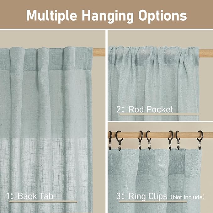 LAMIT Short Window Linen Curtains 36 Inch Length 2 Panels, 34 x 36 Inch - Image 2