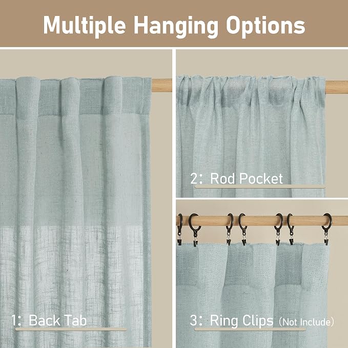 LAMIT Faux Linen Curtains 63 inches Long - Image 3
