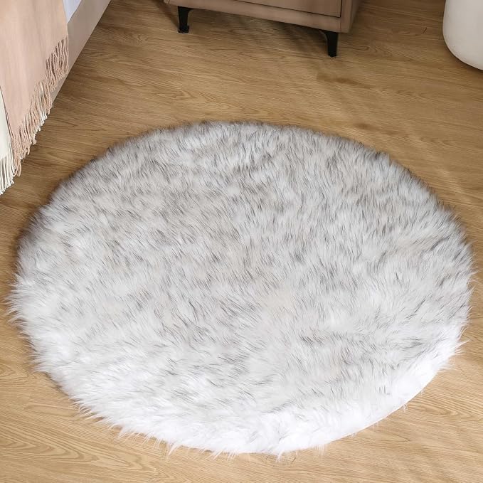 Goolela Round Fluffy Rug 3ft White by Goolela