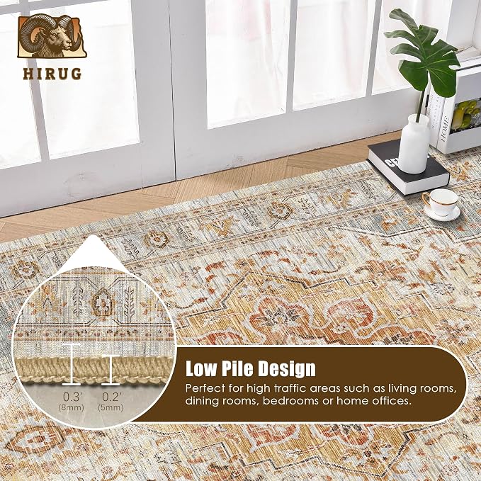Washable Area Rug 6' x 9' Vintage Traditional Persian Mat - Image 5