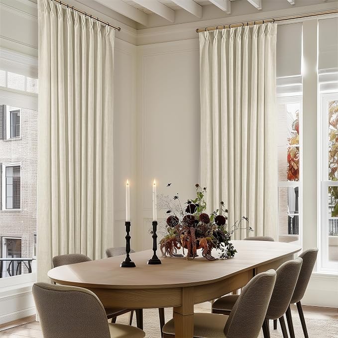 60 Inch Width 102 Inches Long Linen Pinch Pleat Curtains 1 Panel | Light - Image 7