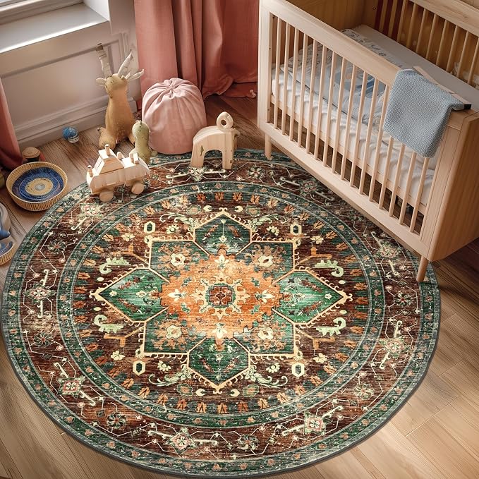 Yamaziot 6FT Round Washable Area Rug, Non-Slip Boho Circle Rugs - Image 5