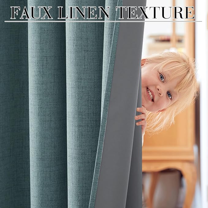 RYB HOME 100% Blackout Linen Textured Curtains 96 inches Long, Thermal - Image 3