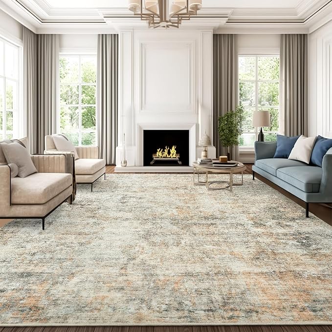 Abstract Rug 8x10 Large Living Room Rugs Neutral Modern Washable Area Rugs - Image 2