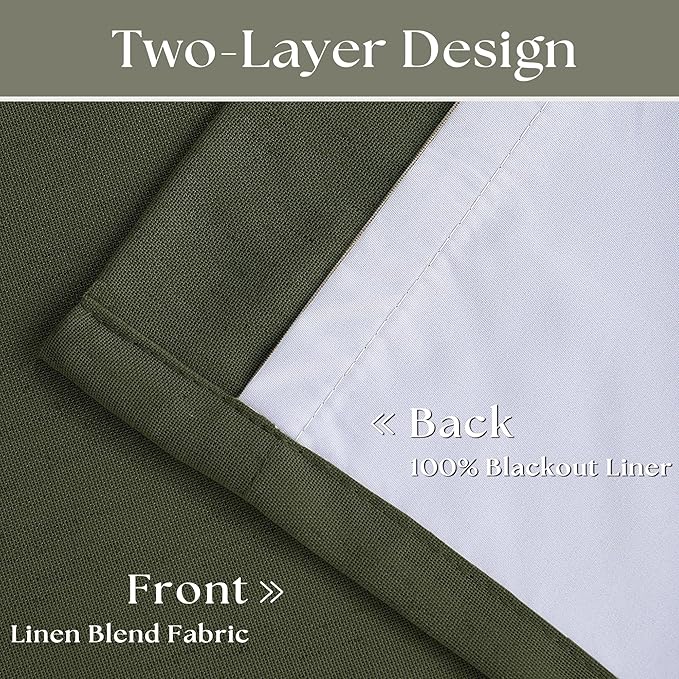 Olive Green Pleated Linen Blackout 102 Inch Curtains - Image 4