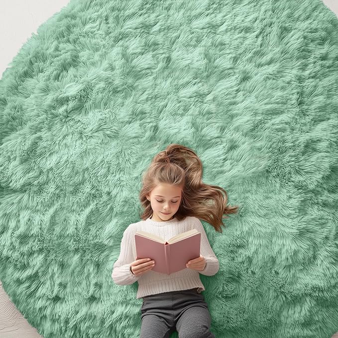 OLANLY Mint Green Round Rugs for Bedroom by OLANLY