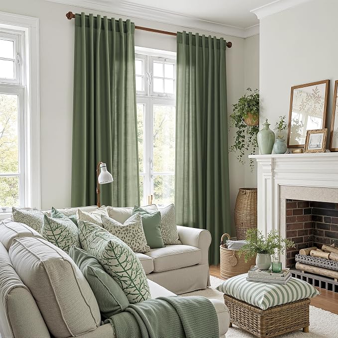 Nanspring Forest Green Linen Curtains 63 Inch Length - Image 5