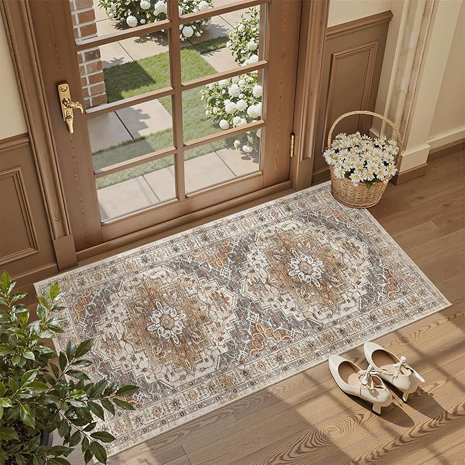 Madane Washable Area Rug 2x4, Small Entryway Rug Non-Slip Vintage Door Mat by Madane