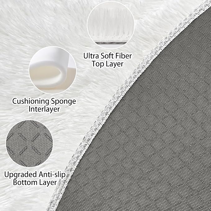 6x6 ft Tie Dye White Round Rug for Bedroom Room Fluffy Circle Rug Furry Carpet - Image 4