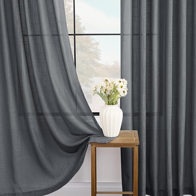Dark Gray Curtains for Living Room Back Tab Modern Farmhouse Semi Sheer Gray - Image 3