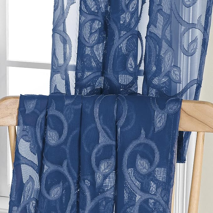 OWENIE Furman Blue Sheer Curtains Tiers 36 inch Length, Light Filtering Soft - Image 6