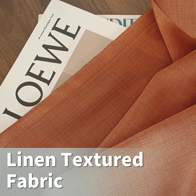 Terracotta Light Filtering Linen Curtains 63 Inch Length 2 Panels | Semi Sheer - Image 2