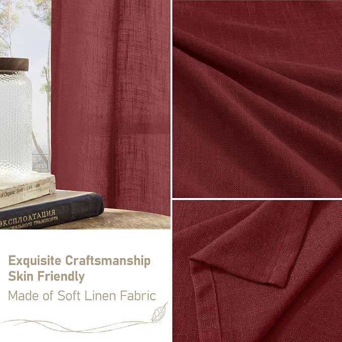 LAMIT Burgundy Red Sheer Linen Curtains 84 inch Length, Light Filtering Semi - Image 7