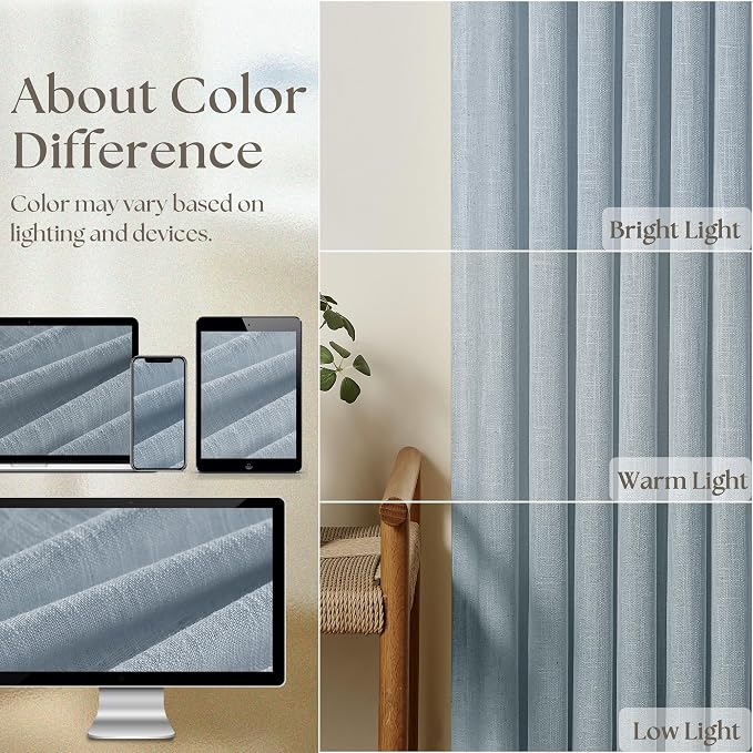 Extra Long Dusty Blue Linen Curtains 120 Inches Long 2 Panels | Coastal Sky Blue - Image 4