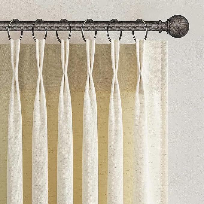 Topfinel 108 Inch Pinch Pleated Curtains 2 Panels, Cream Semi Sheer Curtains by Topfinel