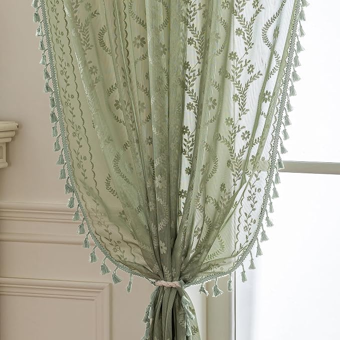 WAZZIO Boho Lace Curtains 2 Panels 84 Inch -Vintage Victorian Sheer Panel Drape by WAZZIO