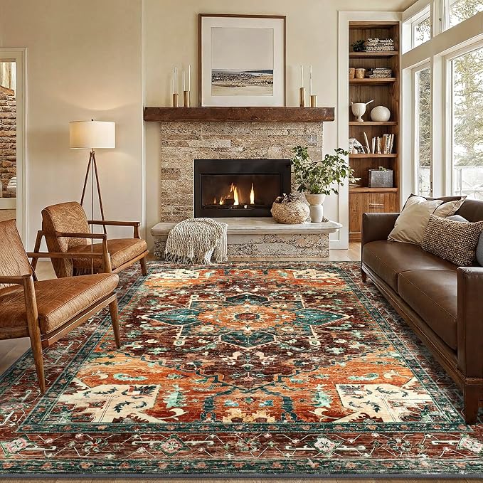 Yamaziot 8x10 Large Area Rug, Non-Slip Washable Boho Vintage Living Room - Image 8