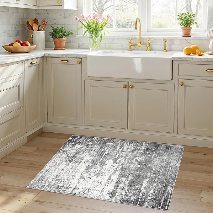 Washable 2x3 Entryway Area Rugs: Abstract Water Resistant Kitchen Rug Non-Slip - Image 6