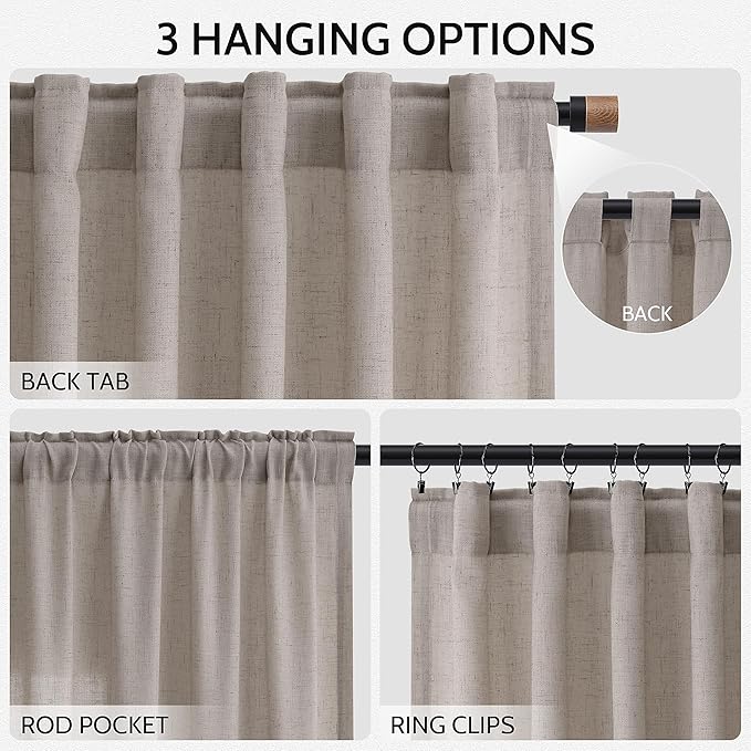 Nanspring Stone Beige Linen Curtains 84 Inches Long - Image 2
