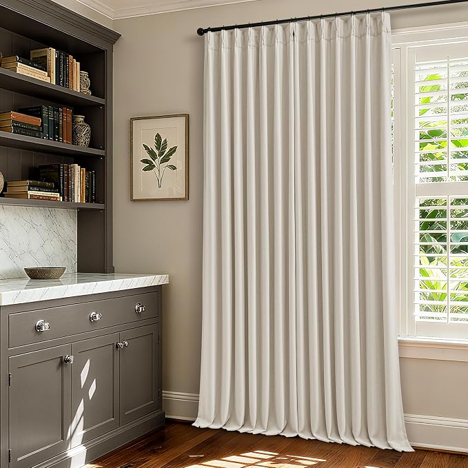 Pleated Cream Ivory 86 Inch Blackout Linen Curtains - Image 9