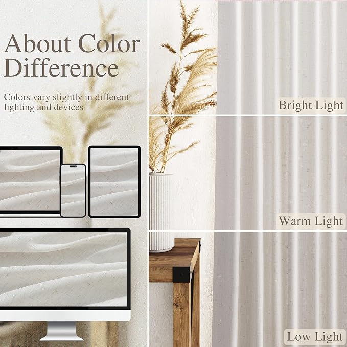 Nanspring Natural Linen Curtains 84 Inch Length 2 Panels Set - Image 3