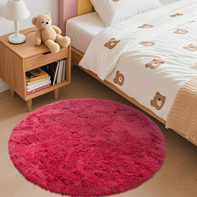 OLANLY Red Round Rugs for Bedroom - Image 3